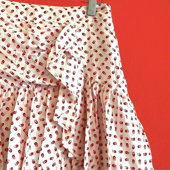 Claudie Pierlot mini ruffled cotton skirt white with red flowers - Picture 3 of 15